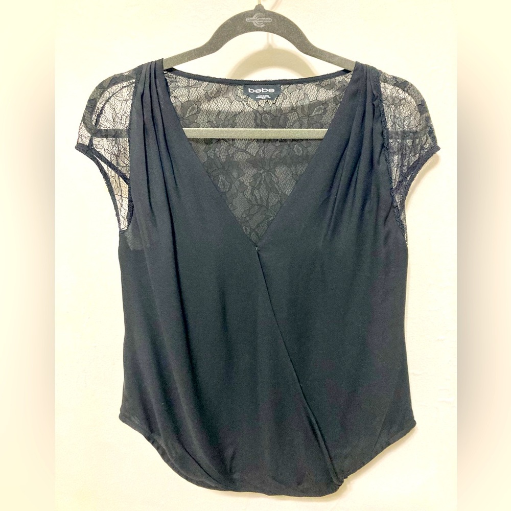Bebe Black lace back blouse